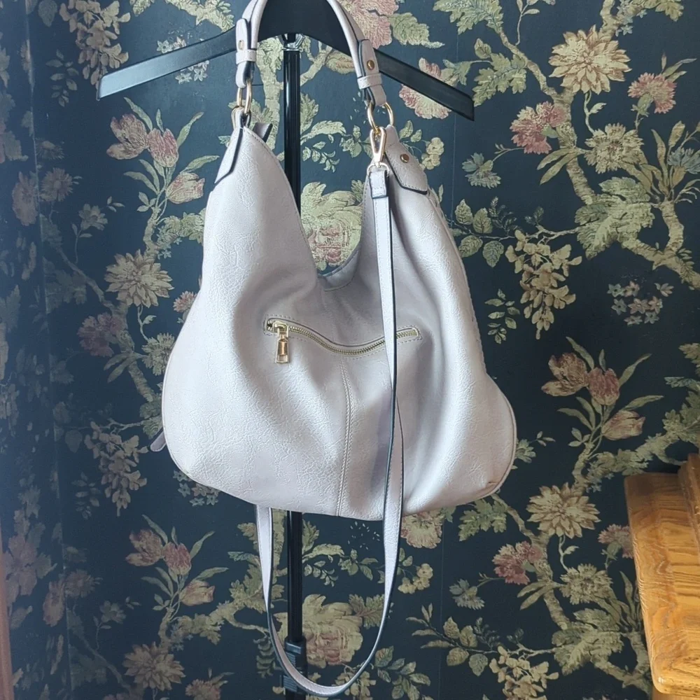 Nora Faux Leather Woven Hobo Bag w/ Short & Long Straps Mauve